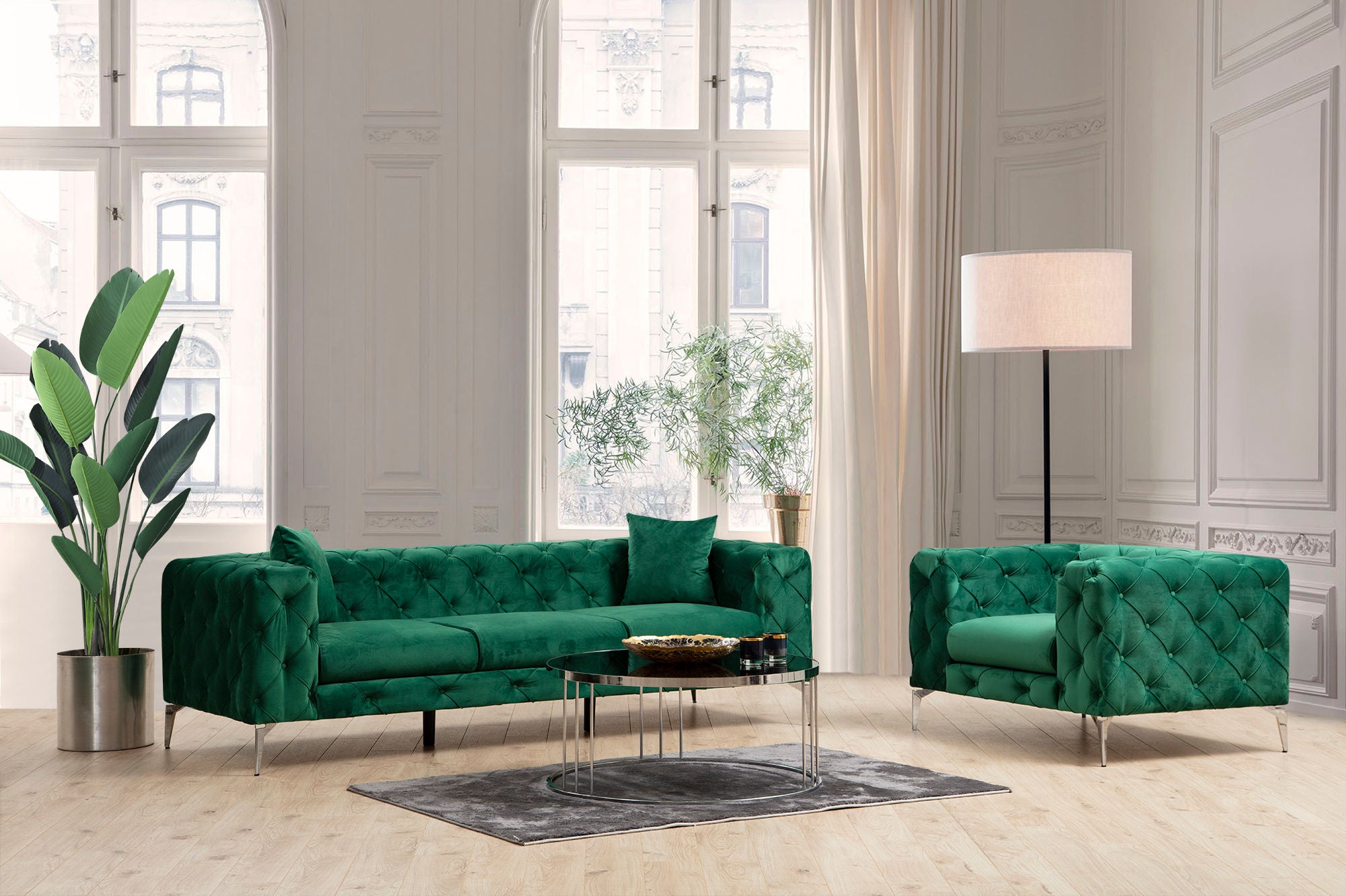 Como Green 3 Seater Sofa | Comfortable Tufted Modern Couch
