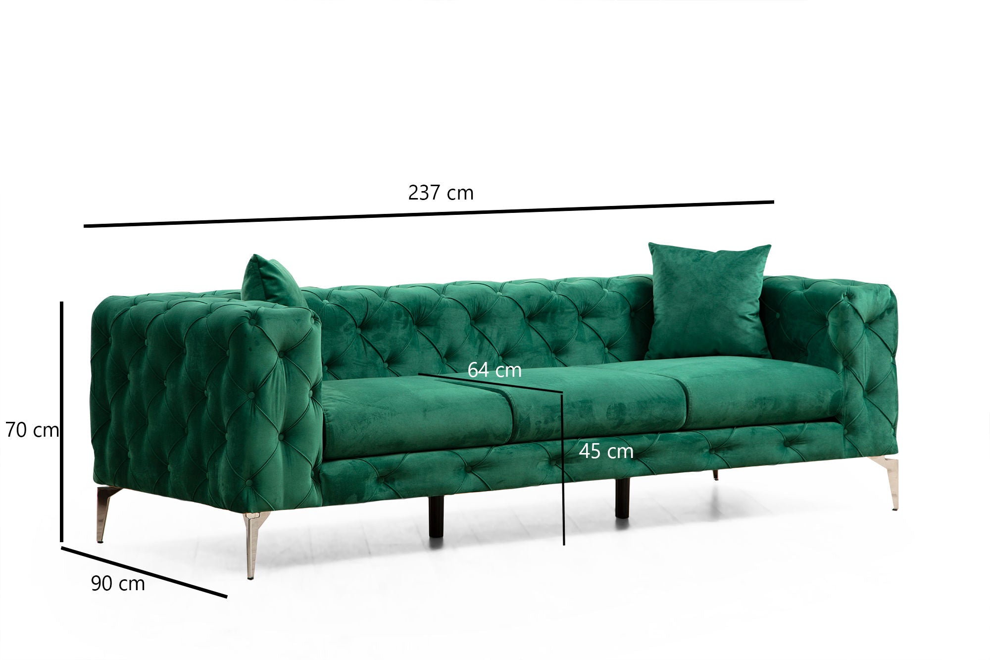 Como Green 3 Seater Sofa | Comfortable Tufted Modern Couch
