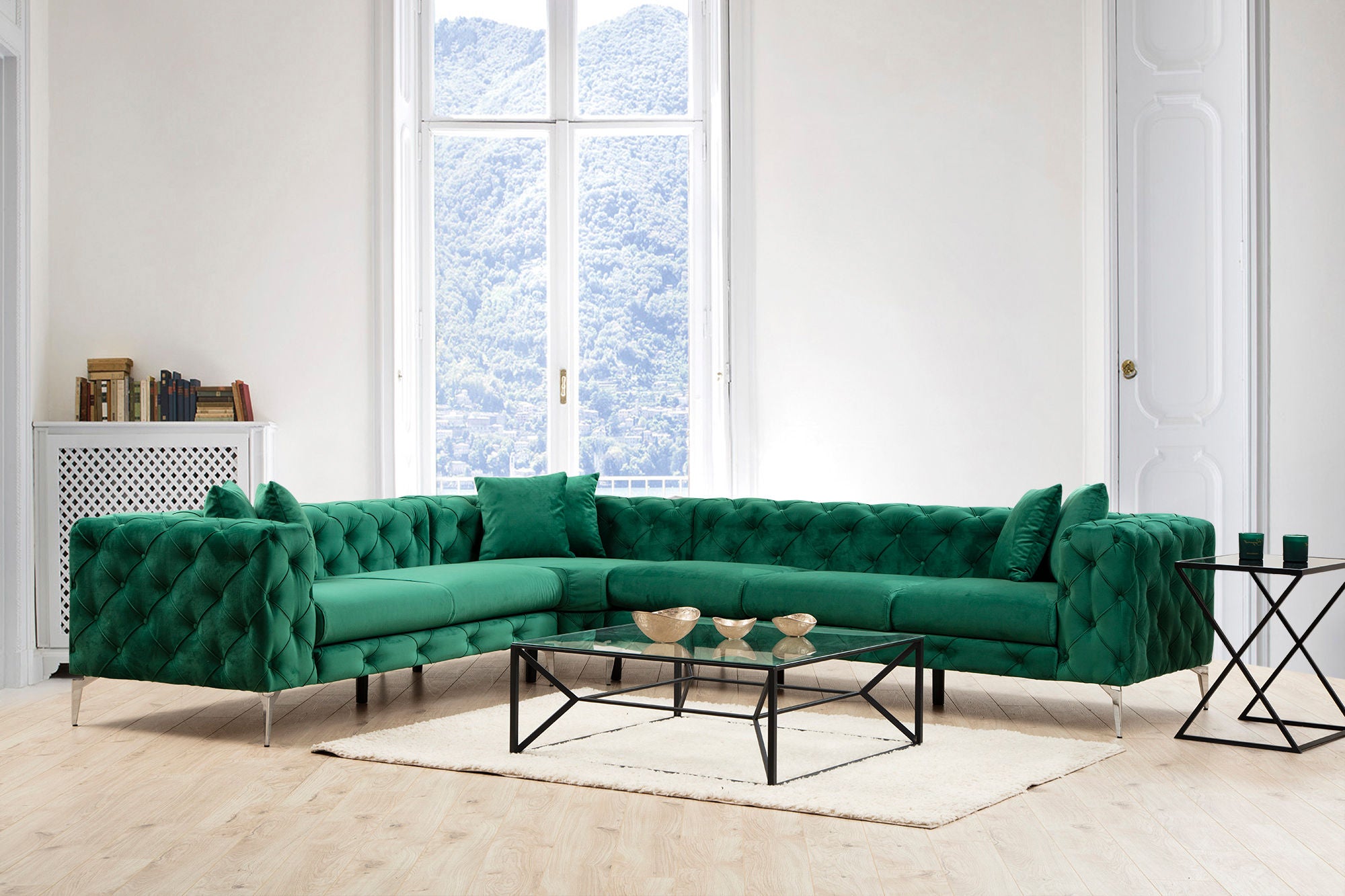 Como Green L Shape Corner Sofa Designer Sectional for Living Room