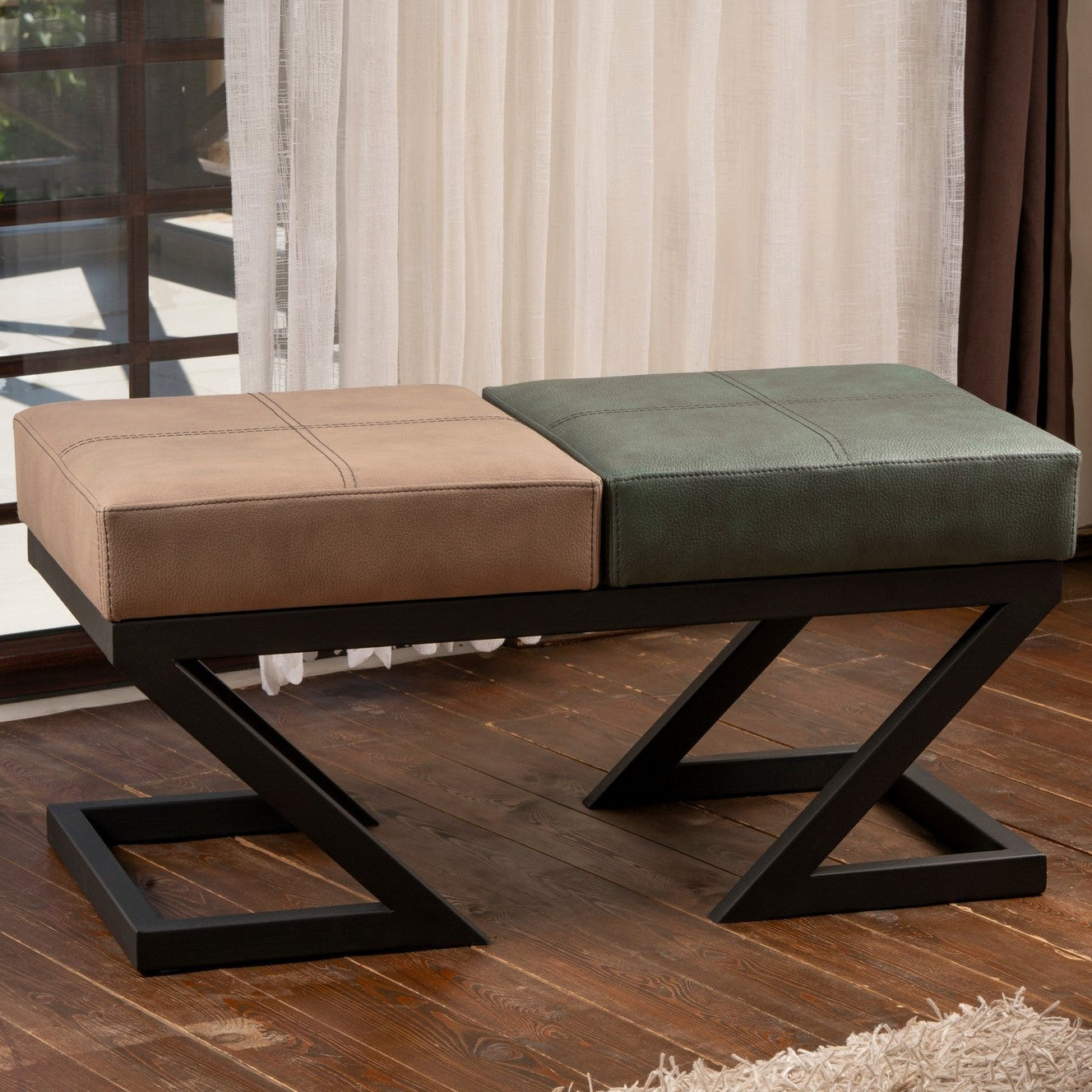 Brda -  Green  Mink Brown Pouffe – Modern Upholstered Ottoman