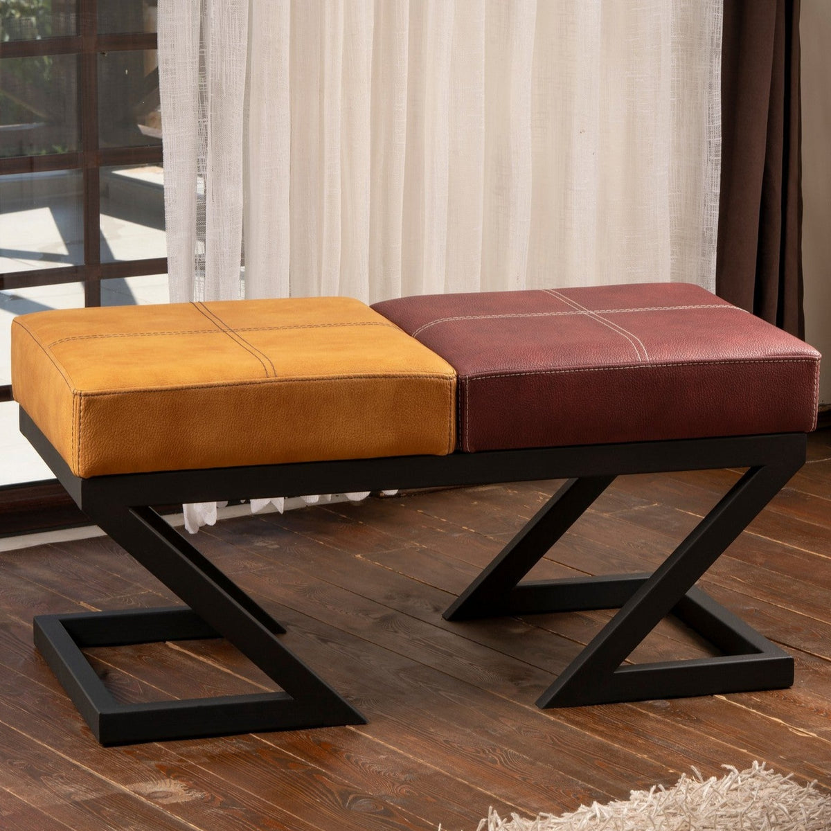 Brda Mustard Claret Red Pouffe Modern Upholstered Ottoman