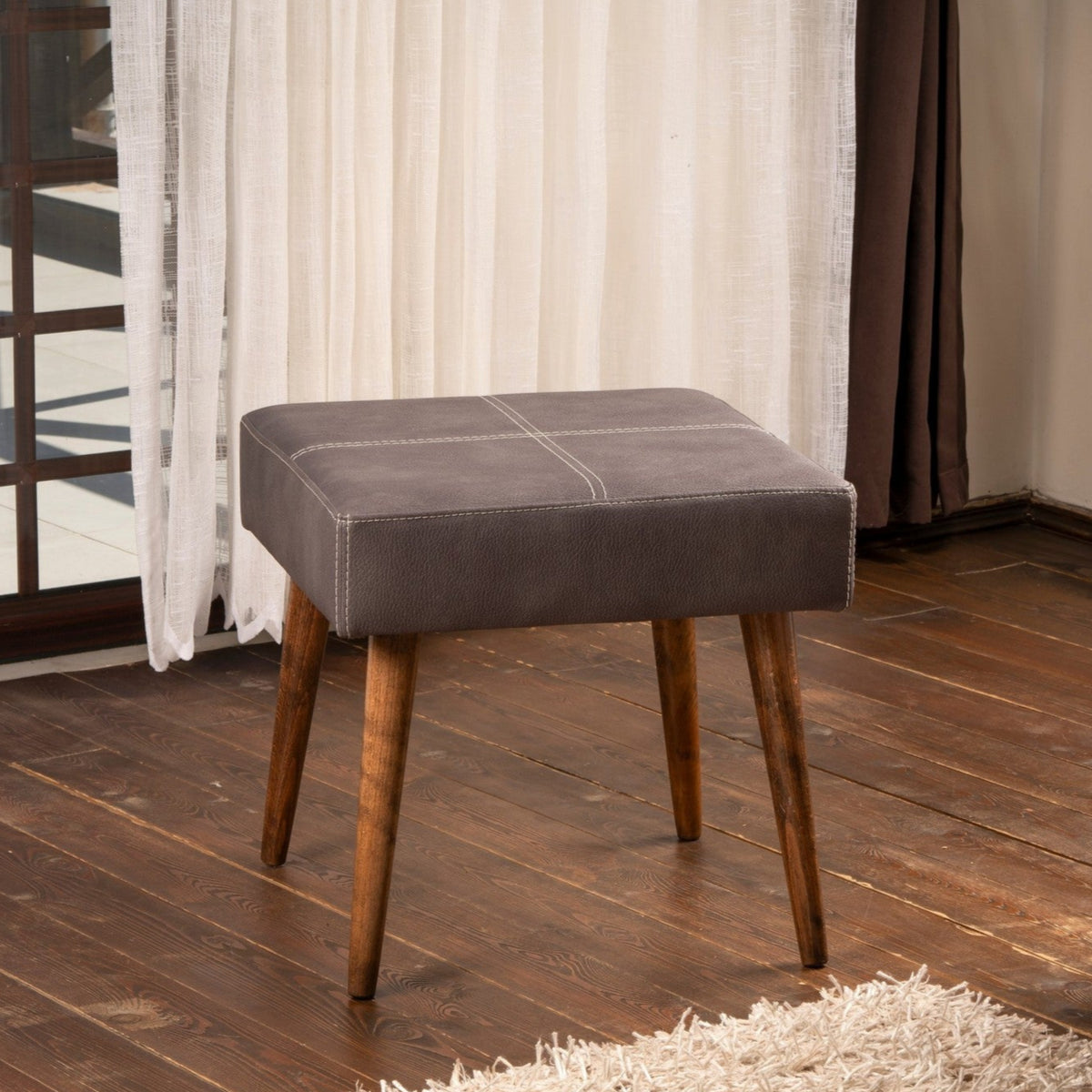 Urga Anthracite Pouffe Modern Upholstered Ottoman