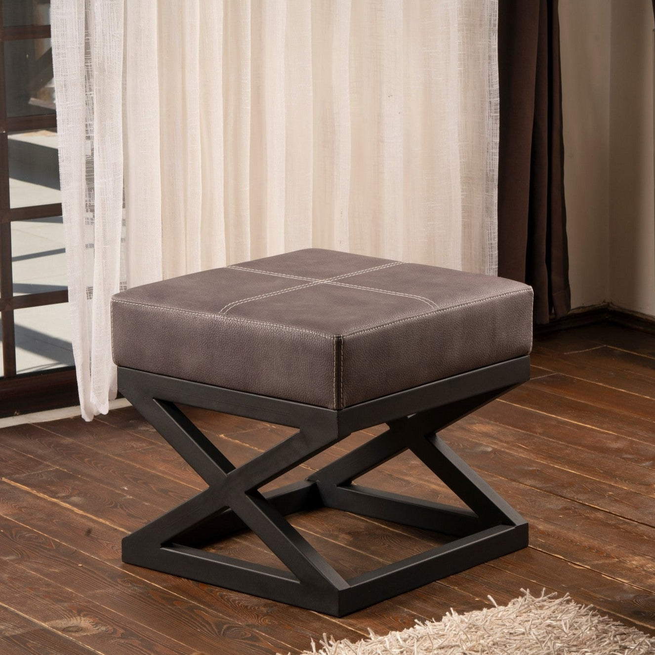 Krupa - | Anthracite Pouffe – Modern Upholstered Ottoman