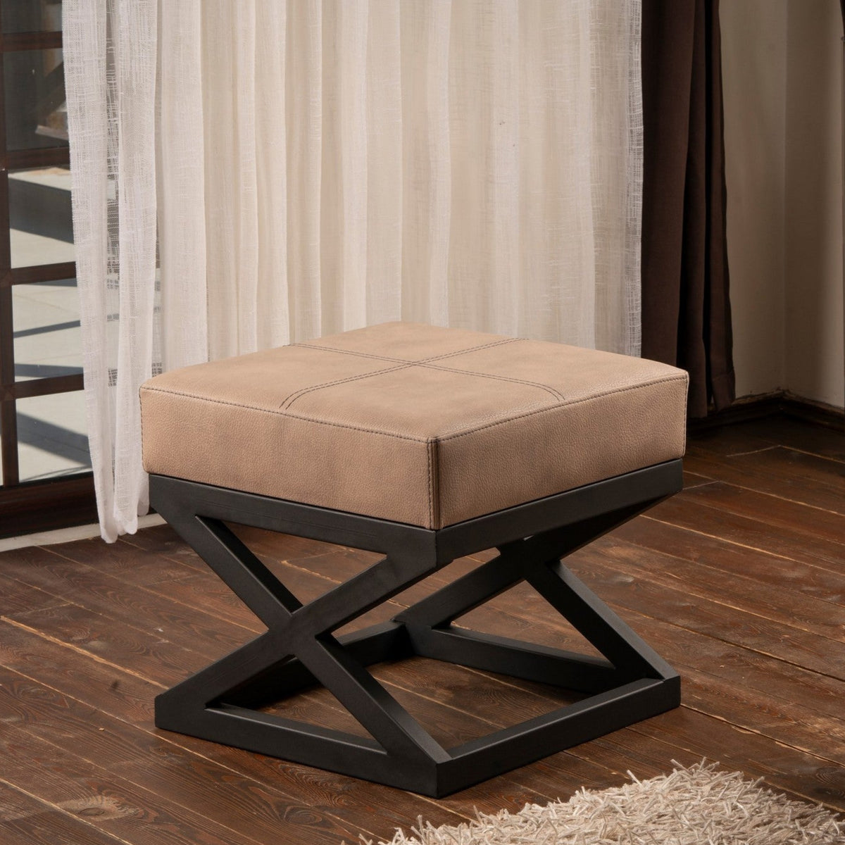 Krupa Mink Pouffe Modern Upholstered Ottoman