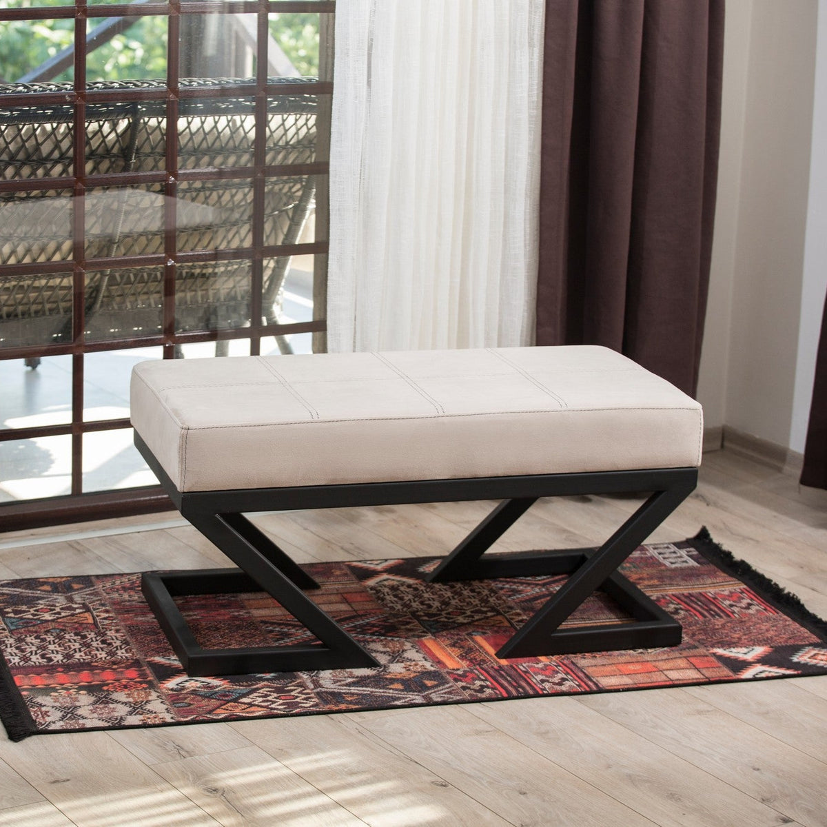 Abay Beige Pouffe Modern Upholstered Ottoman