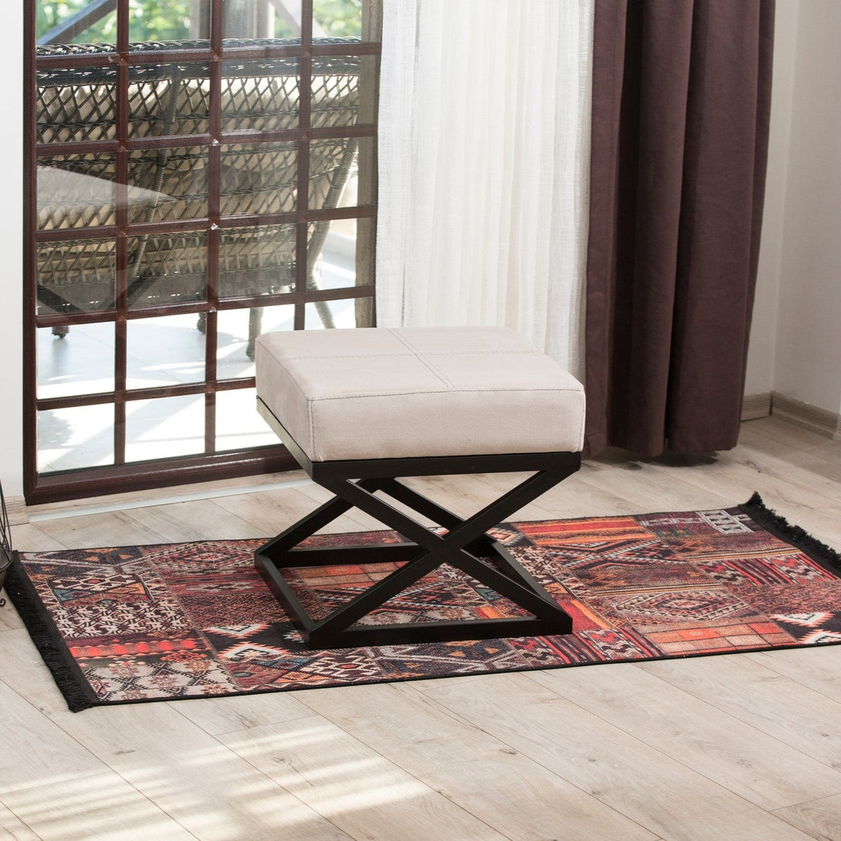 Imle Beige Pouffe Modern Upholstered Ottoman