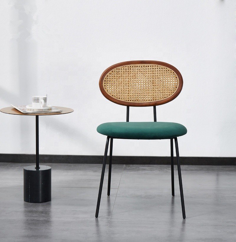 Chaise rétro velours et cannage Margaret