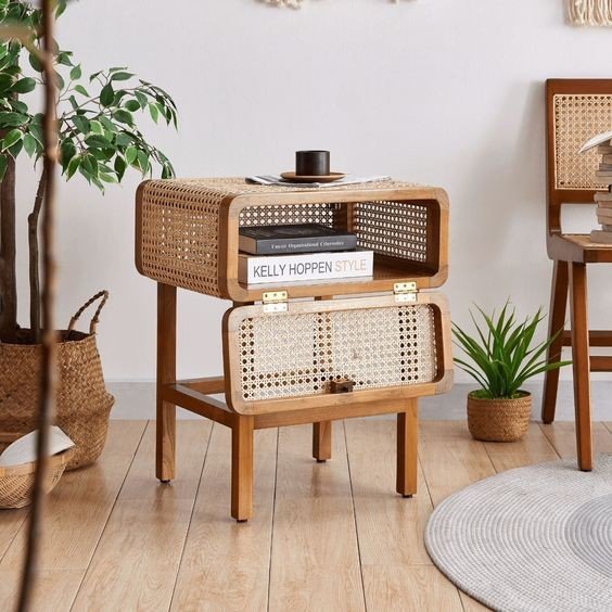 Table de nuit en bois cannage Simon