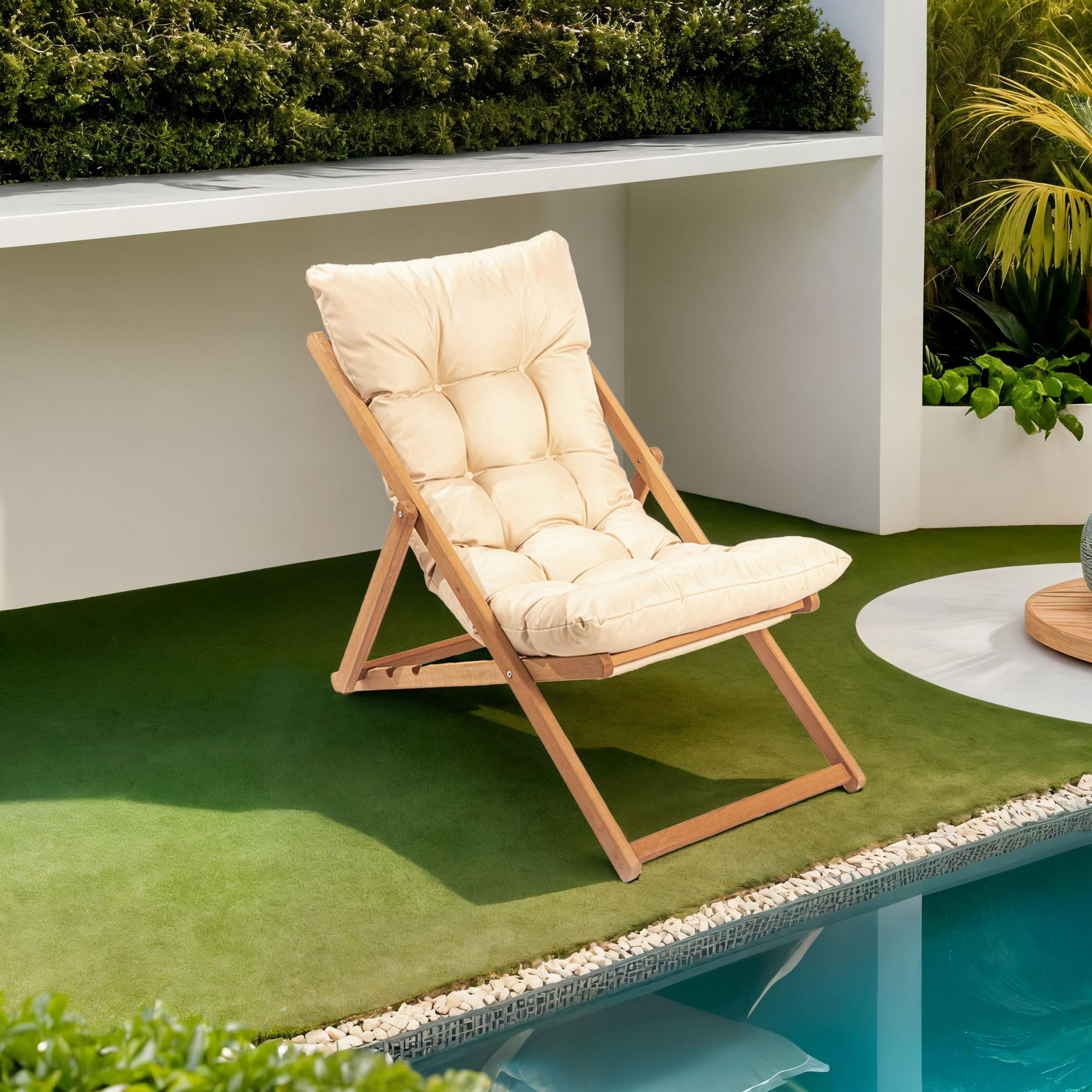 My006 Beech Wood Garden Chair in Brown and Cream