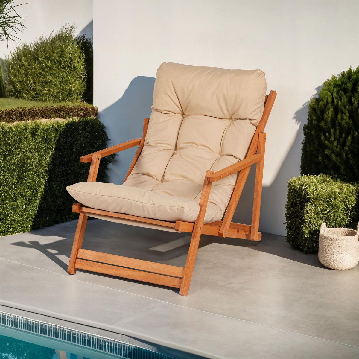 My008 Beech Wood Garden Chair in Brown and Cream – product image 1