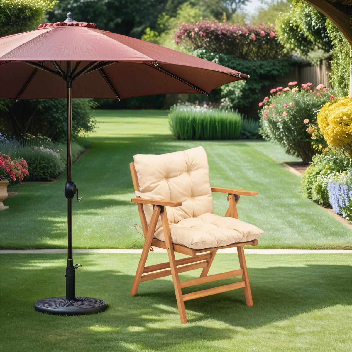 Beech Wood Garden Chair in Natural and Cream – product image 1