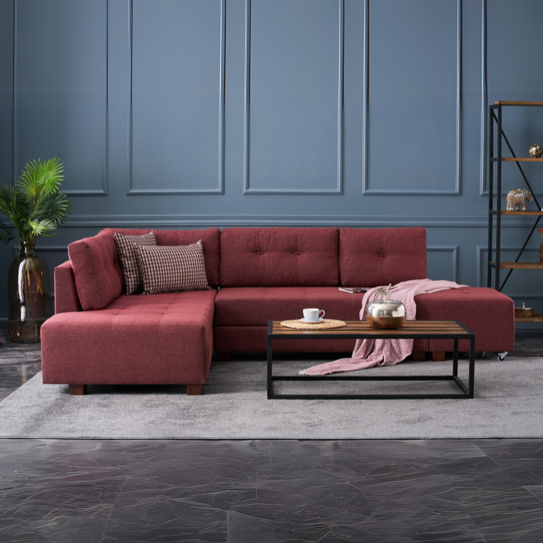 Manama – Claret Red L Shaped Corner Sofa Bed | Modular Sectional