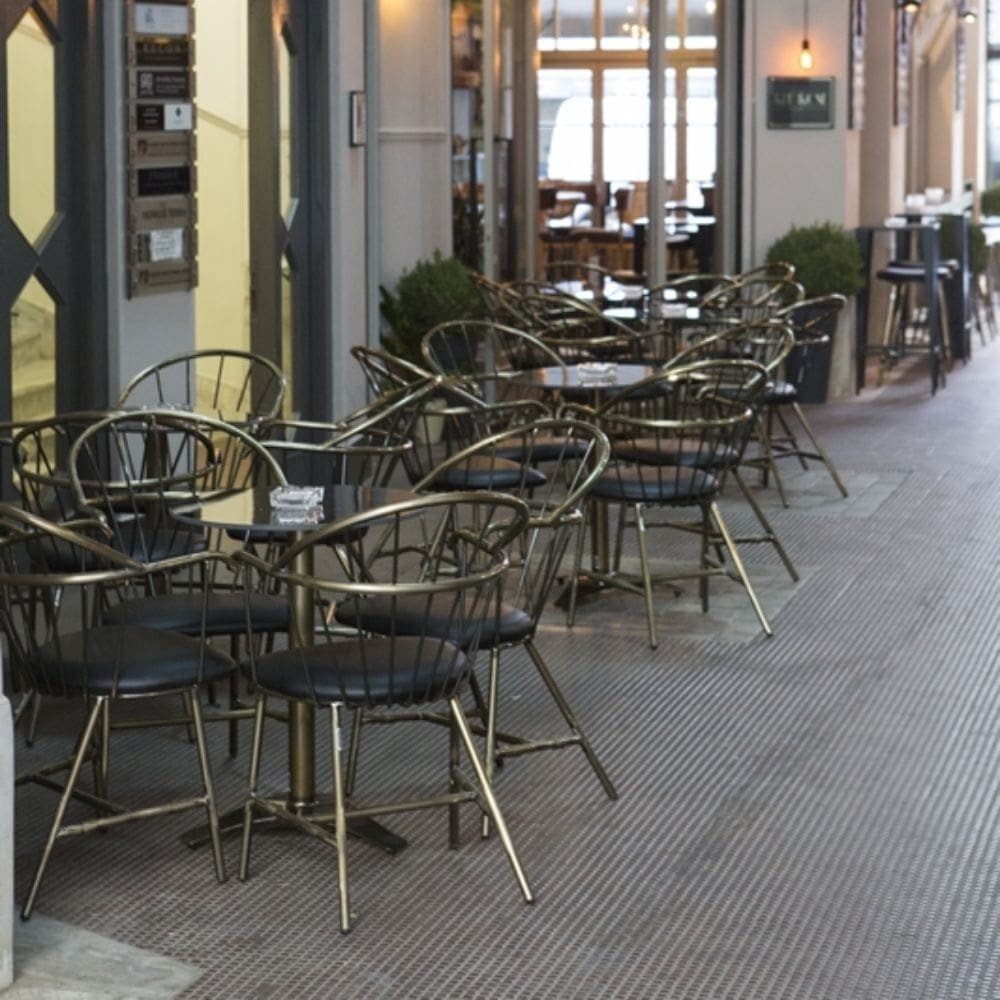 Outdoor metal slat armchairBronzy