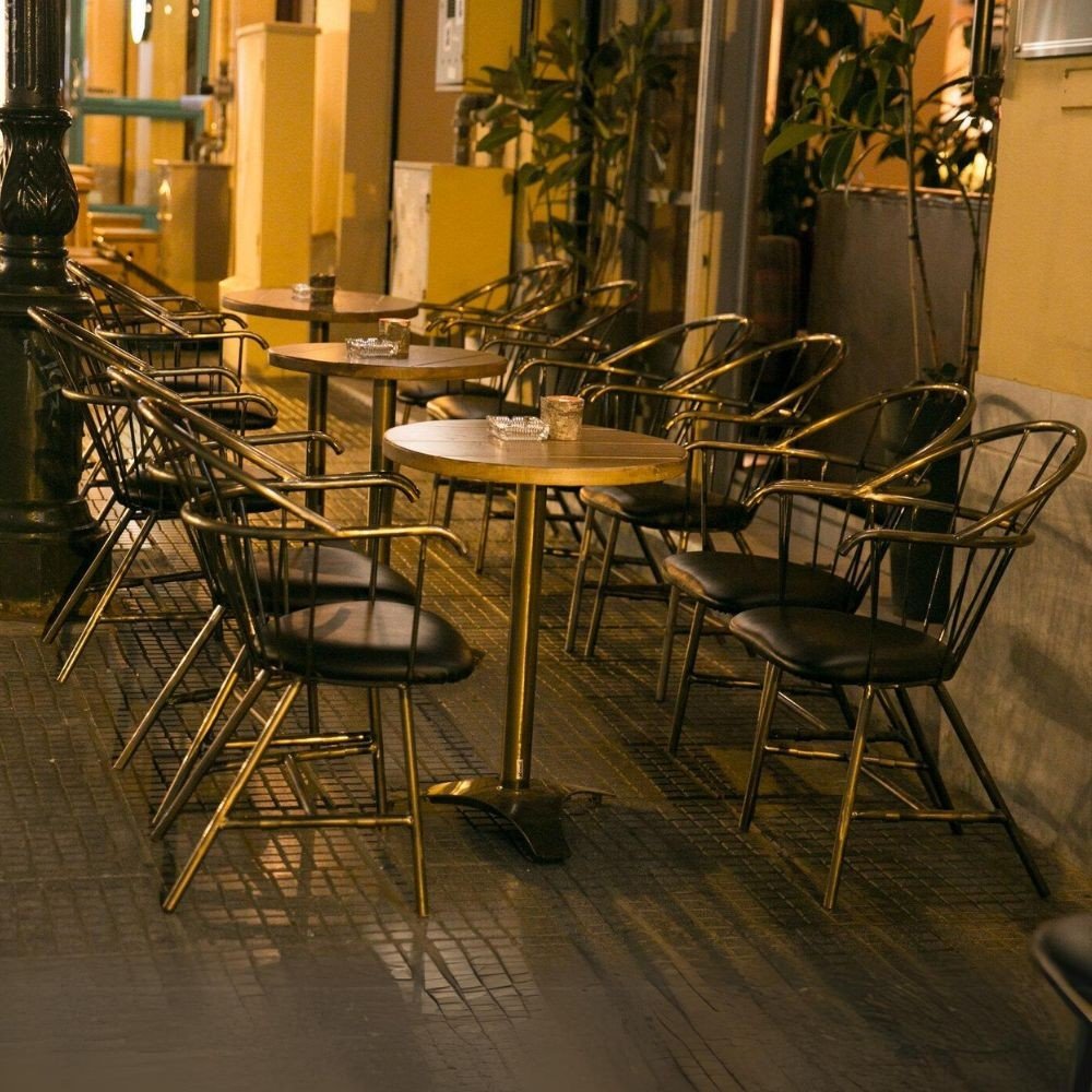 Outdoor metal slat armchairBronzy