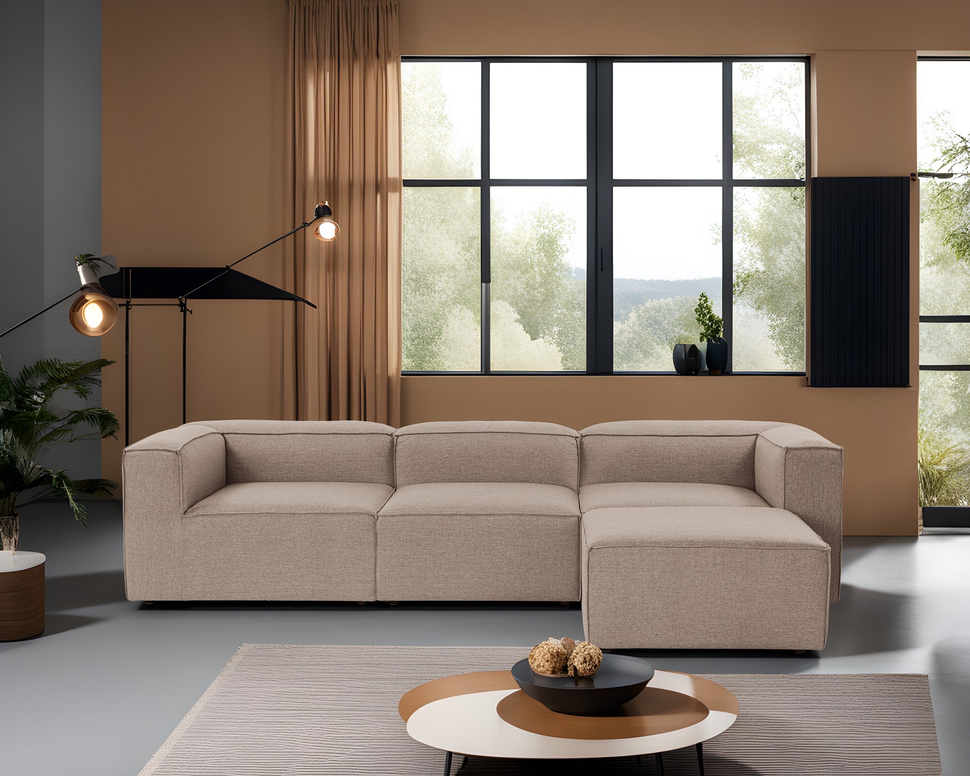 Fora – Brown L Shape Corner Sofa | Designer Sectional for Living Room