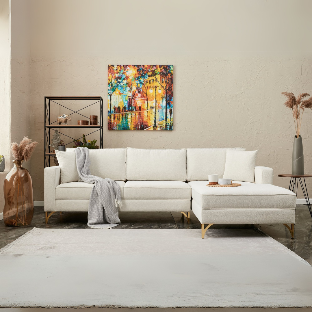 Berlin – Cream
Gold L Shape Corner Sofa | Designer Sectional for Living Room