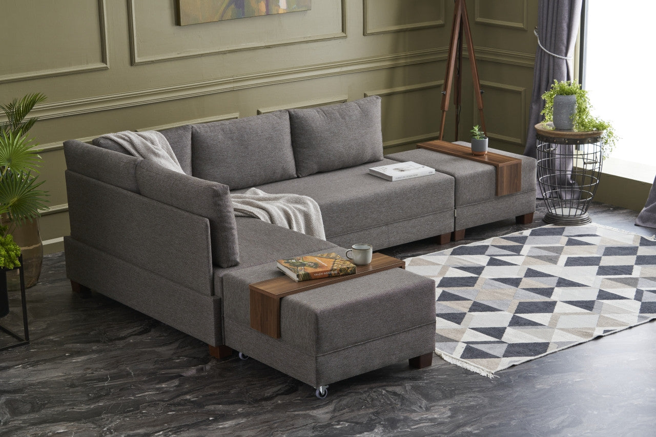 Fly – Brown L Shaped Corner Sofa Bed | Modular Sectional