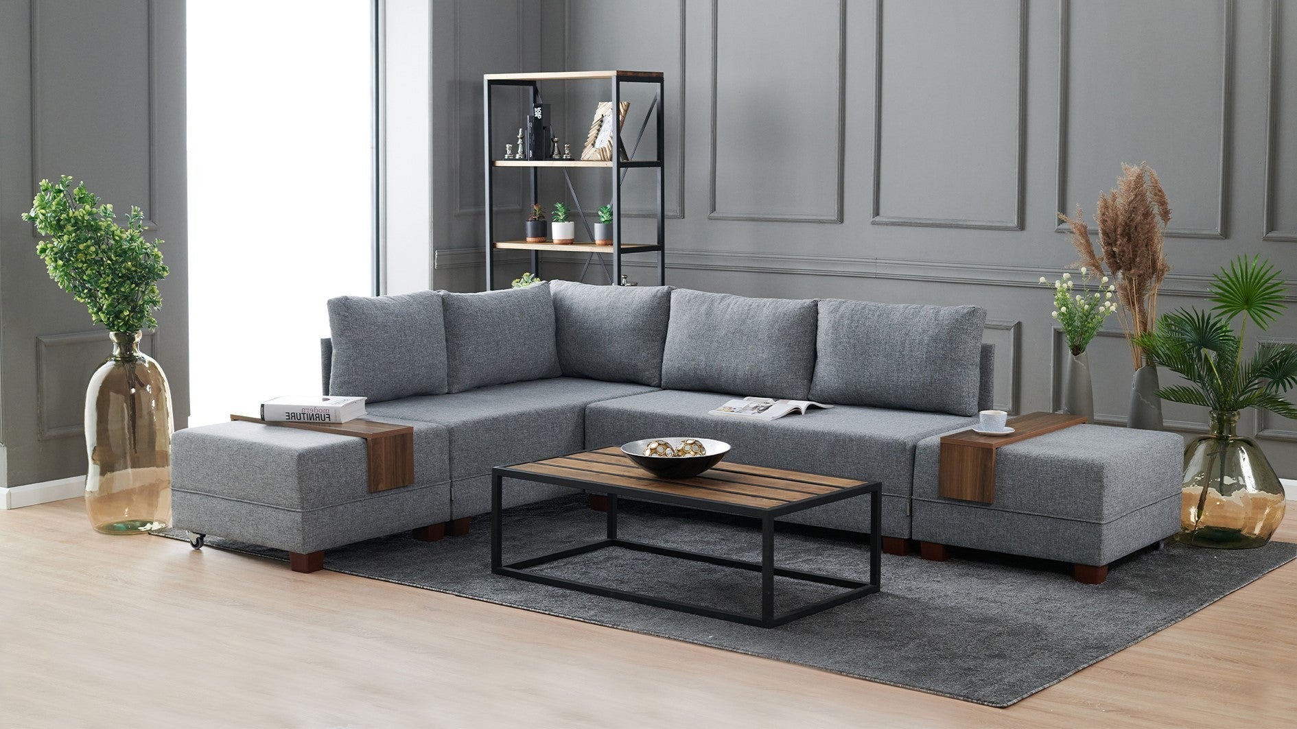 Fly Grey L Shaped Corner Sofa Bed Modular Sectional