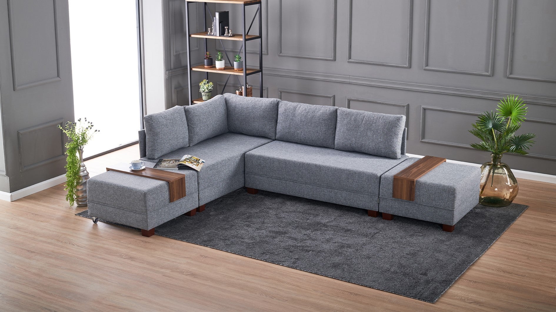 Fly – Grey L Shaped Corner Sofa Bed | Modular Sectional
