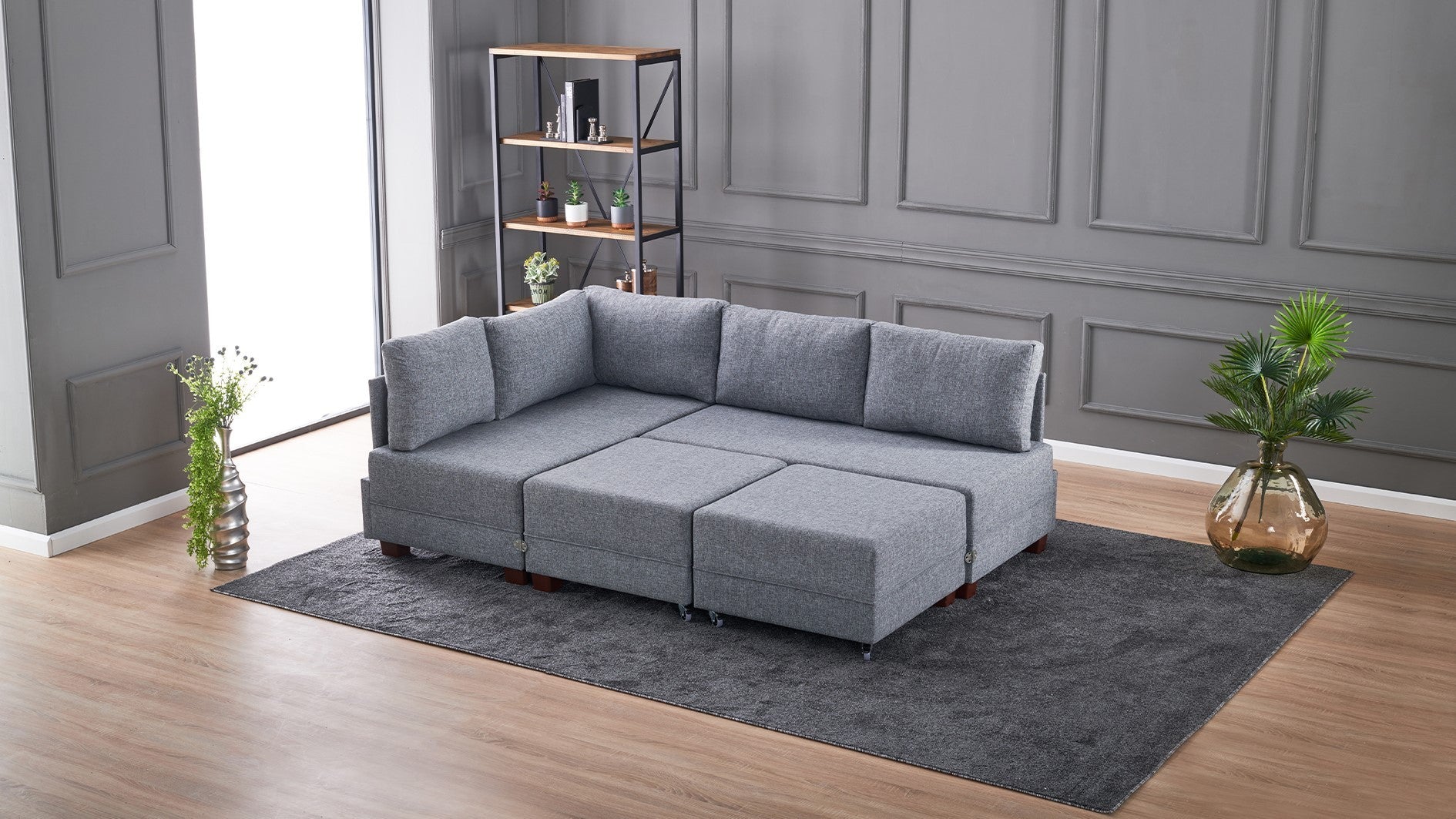 Fly – Grey L Shaped Corner Sofa Bed | Modular Sectional
