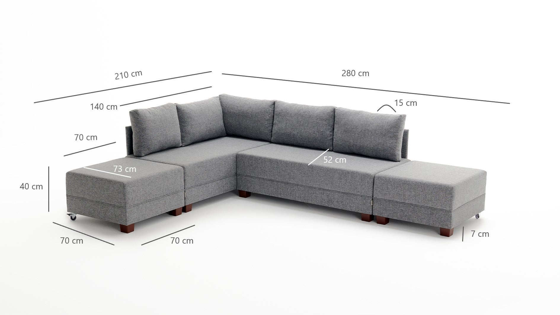 Fly – Grey L Shaped Corner Sofa Bed | Modular Sectional