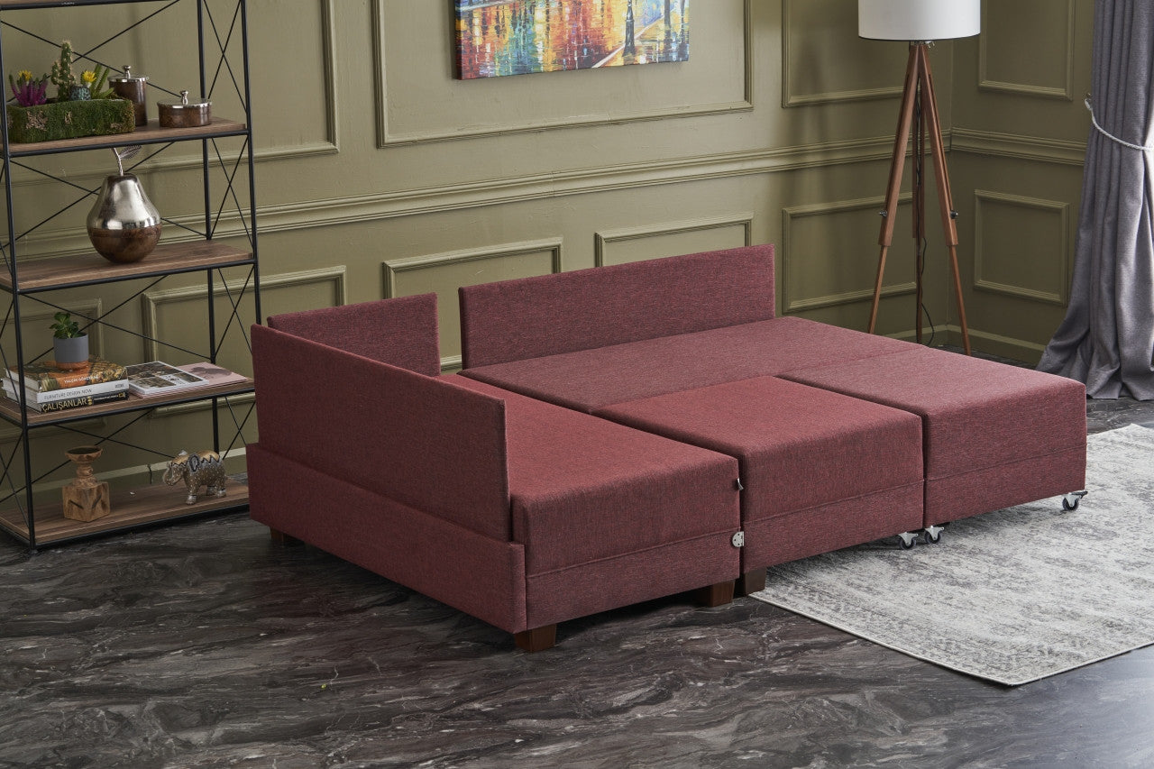 Fly – Claret Red L Shaped Corner Sofa Bed | Modular Sectional