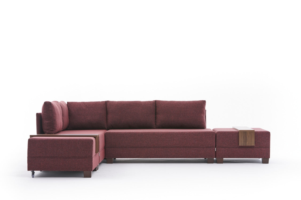 Fly – Claret Red L Shaped Corner Sofa Bed | Modular Sectional