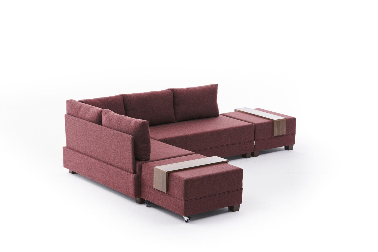 Fly – Claret Red L Shaped Corner Sofa Bed | Modular Sectional