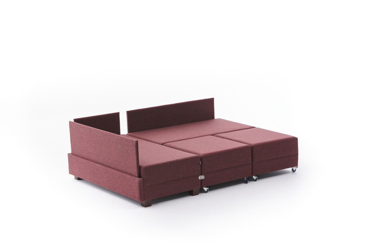 Fly – Claret Red L Shaped Corner Sofa Bed | Modular Sectional