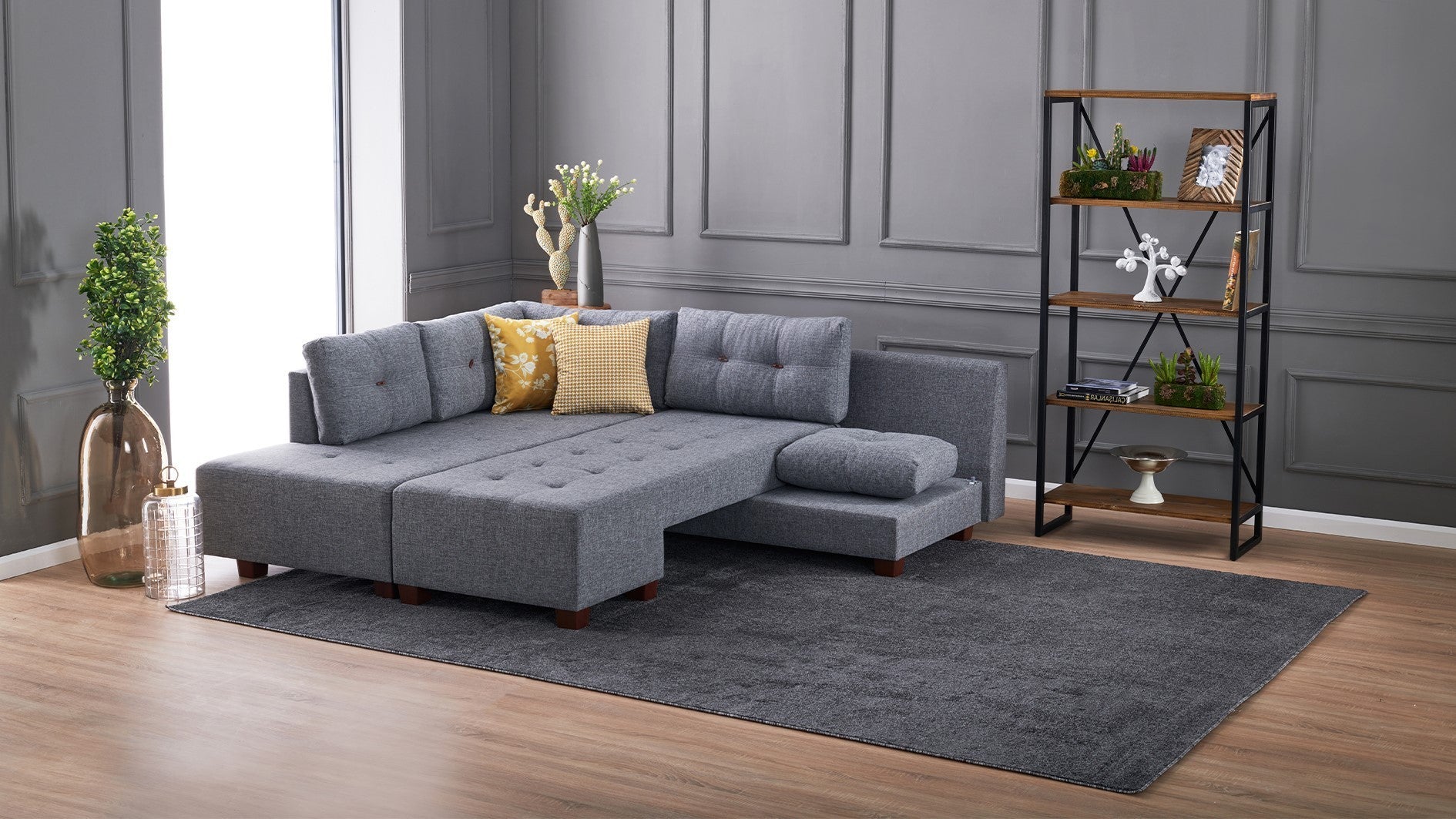 Manama – Grey L Shaped Corner Sofa Bed | Modular Sectional
