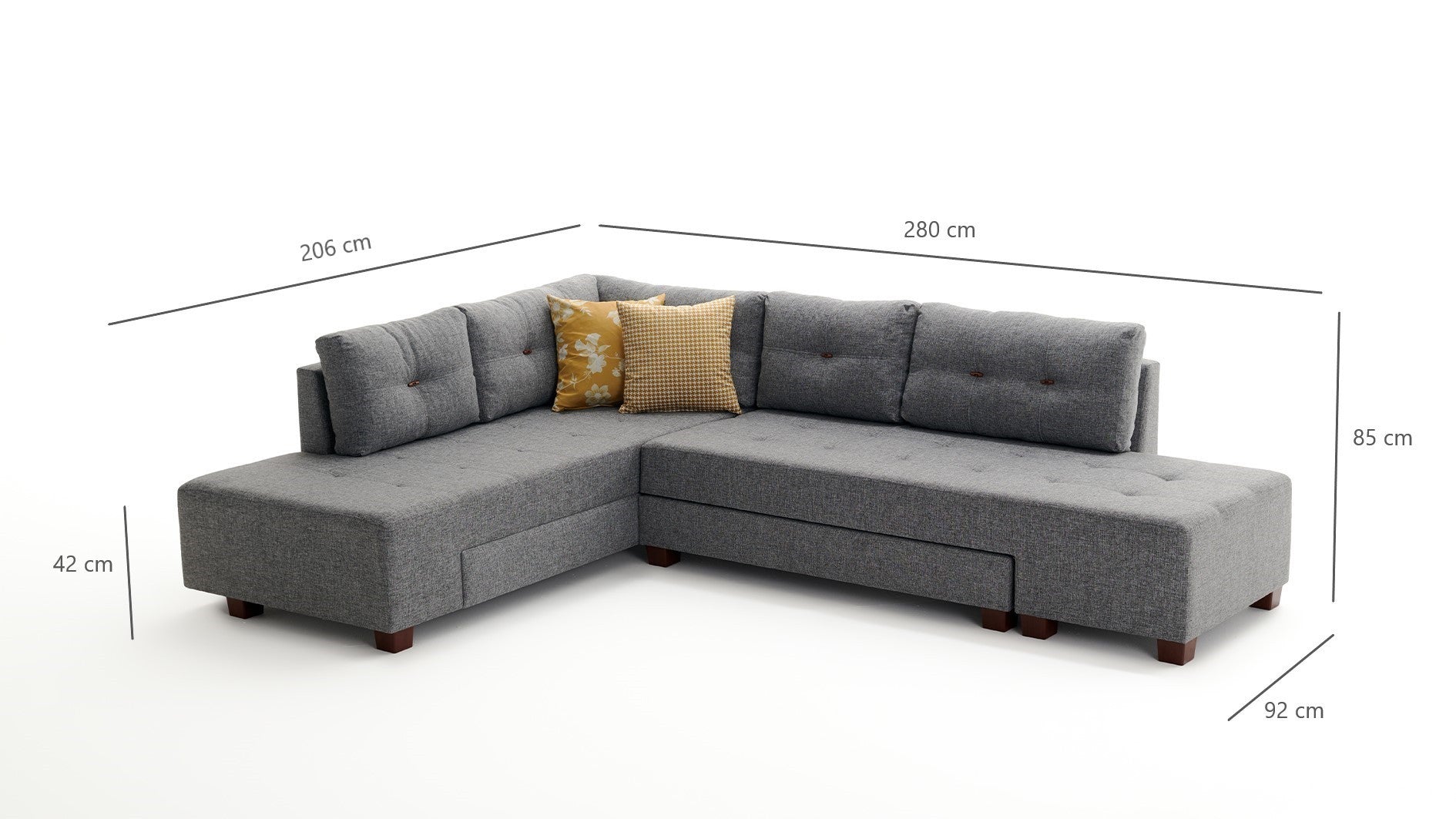 Manama – Grey L Shaped Corner Sofa Bed | Modular Sectional