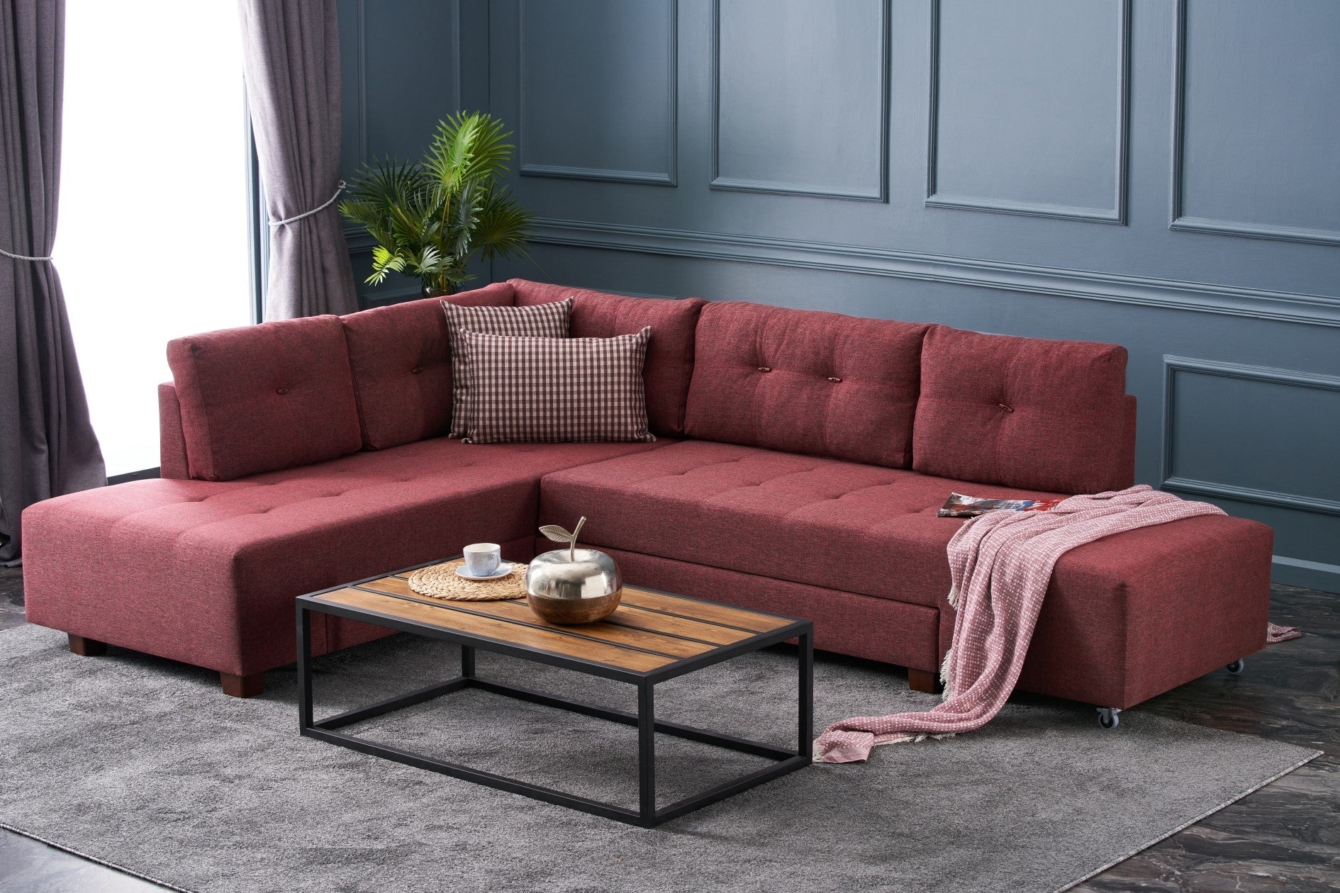 Manama – Claret Red L Shaped Corner Sofa Bed | Modular Sectional