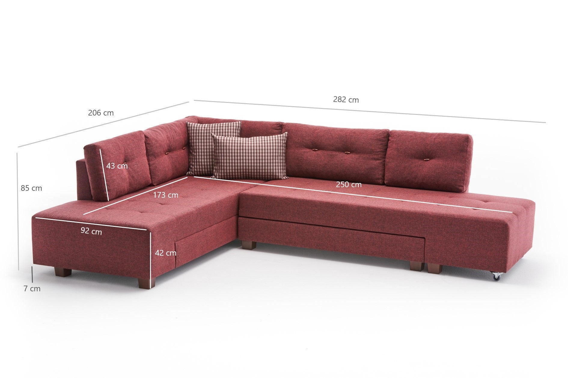 Manama – Claret Red L Shaped Corner Sofa Bed | Modular Sectional