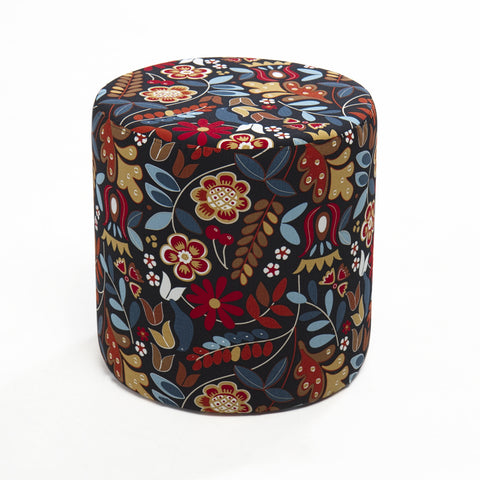 Dalbudak - cylinder |  colored and flowers  Pouffe – Modern Upholstered Ottoman