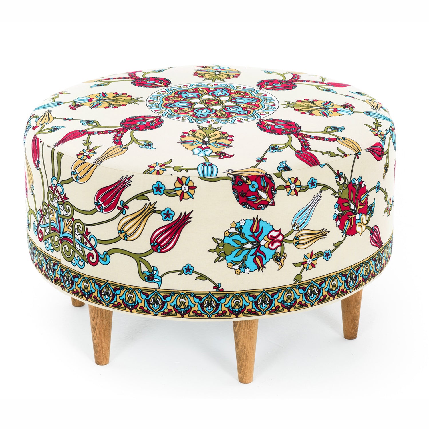 Rimini | coloured round Pouffe – Modern Upholstered Ottoman