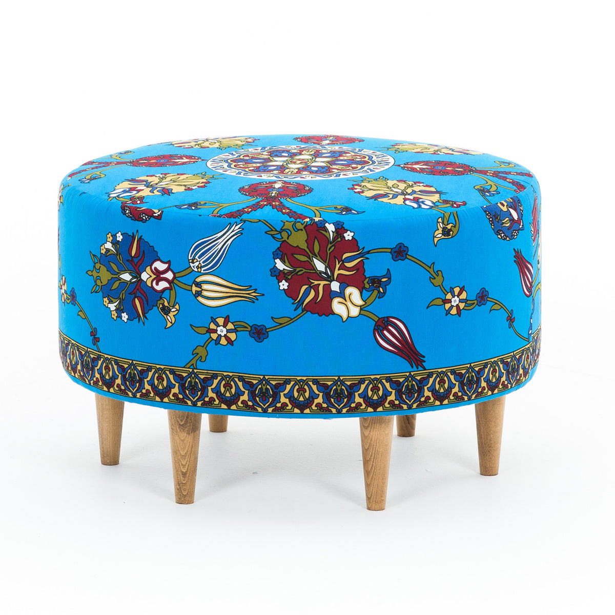 Torino colored round and blue Pouffe Modern Upholstered Ottoman