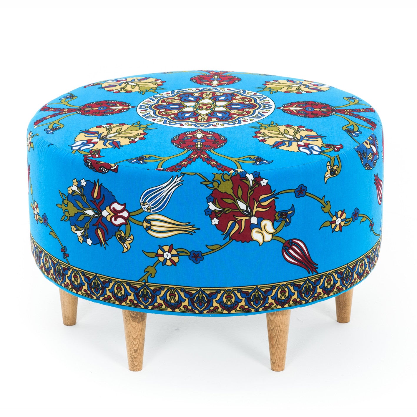 Torino | colored round and blue Pouffe – Modern Upholstered Ottoman