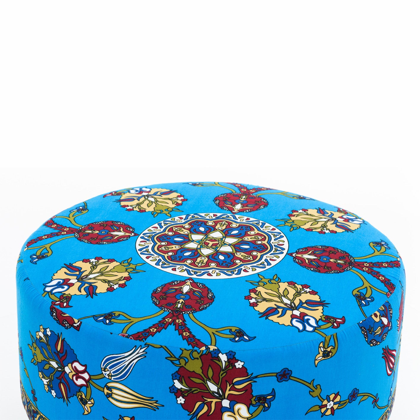 Torino | colored round and blue Pouffe – Modern Upholstered Ottoman