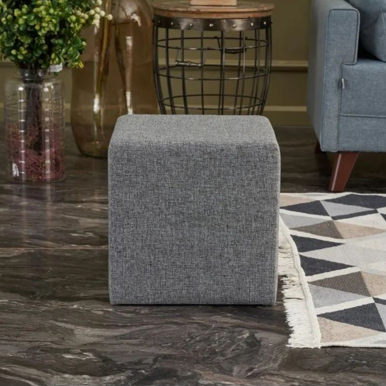 Kare Puf  | Grey Pouffe – Modern Upholstered Ottoman