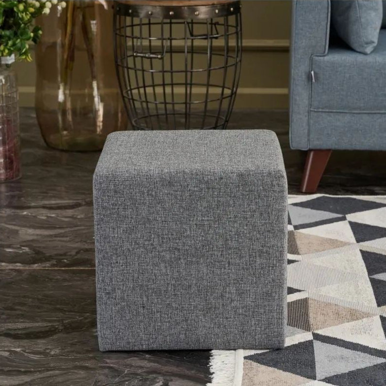 Kare Puf  | Grey Pouffe – Modern Upholstered Ottoman