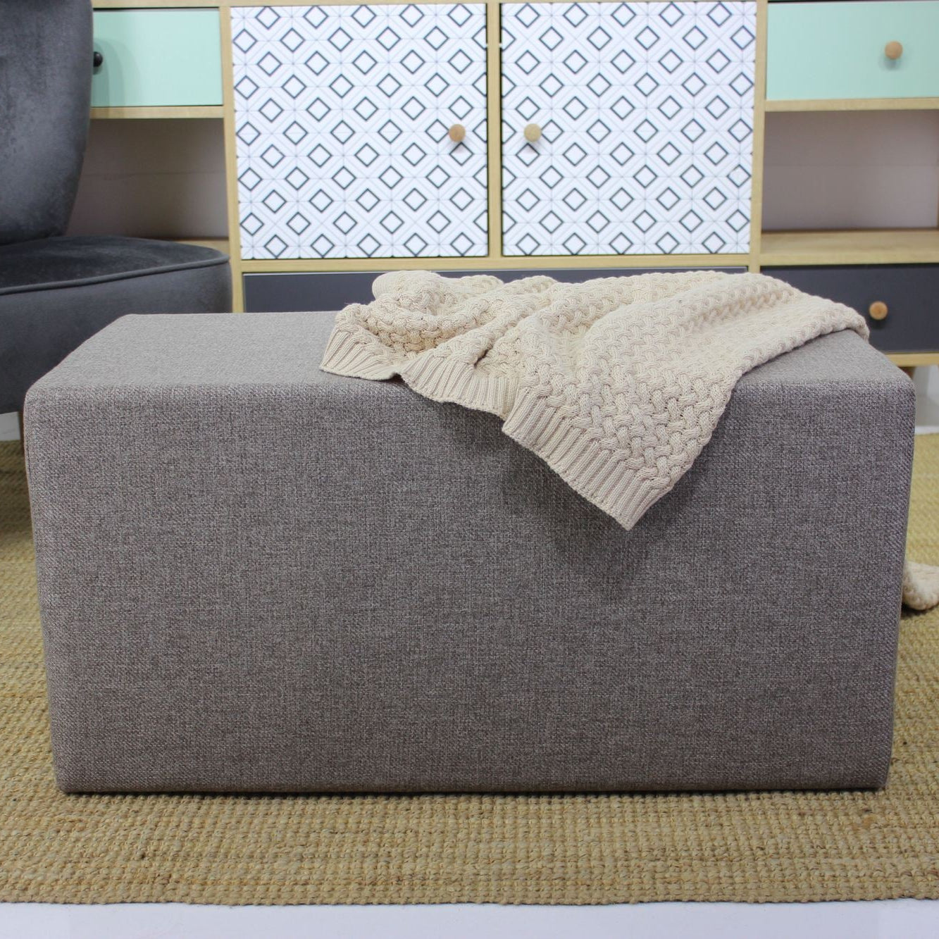 Uzun Puf  | Brown Pouffe – Modern Upholstered Ottoman