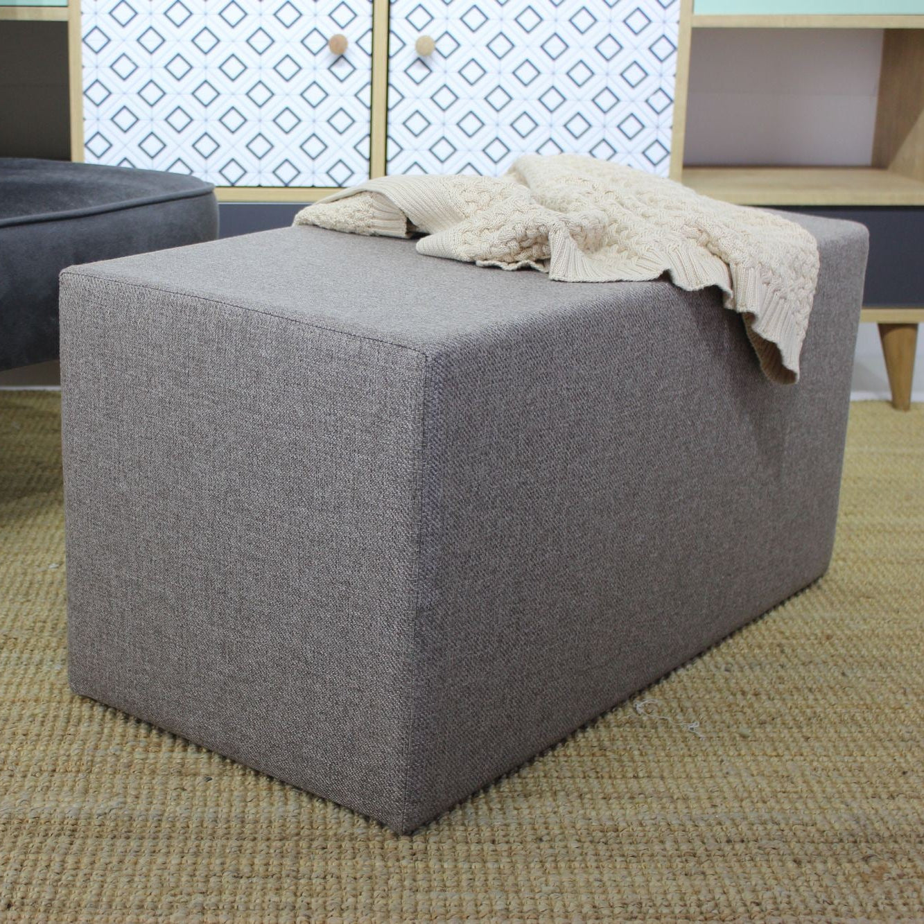 Uzun Puf  | Brown Pouffe – Modern Upholstered Ottoman