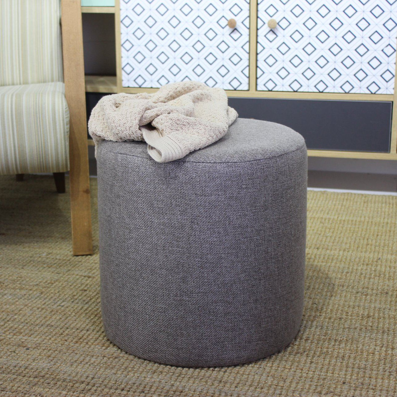 Silindir Puf -  | Brown Pouffe – Modern Upholstered Ottoman