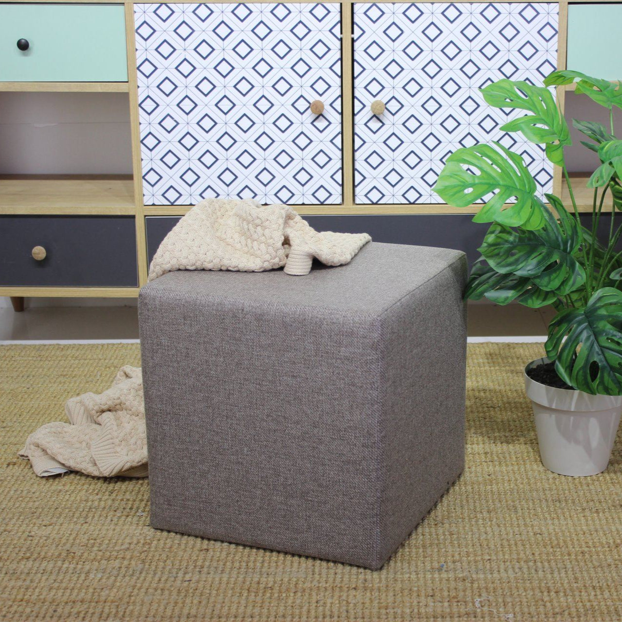 Kare Puf  | Brown Pouffe – Modern Upholstered Ottoman