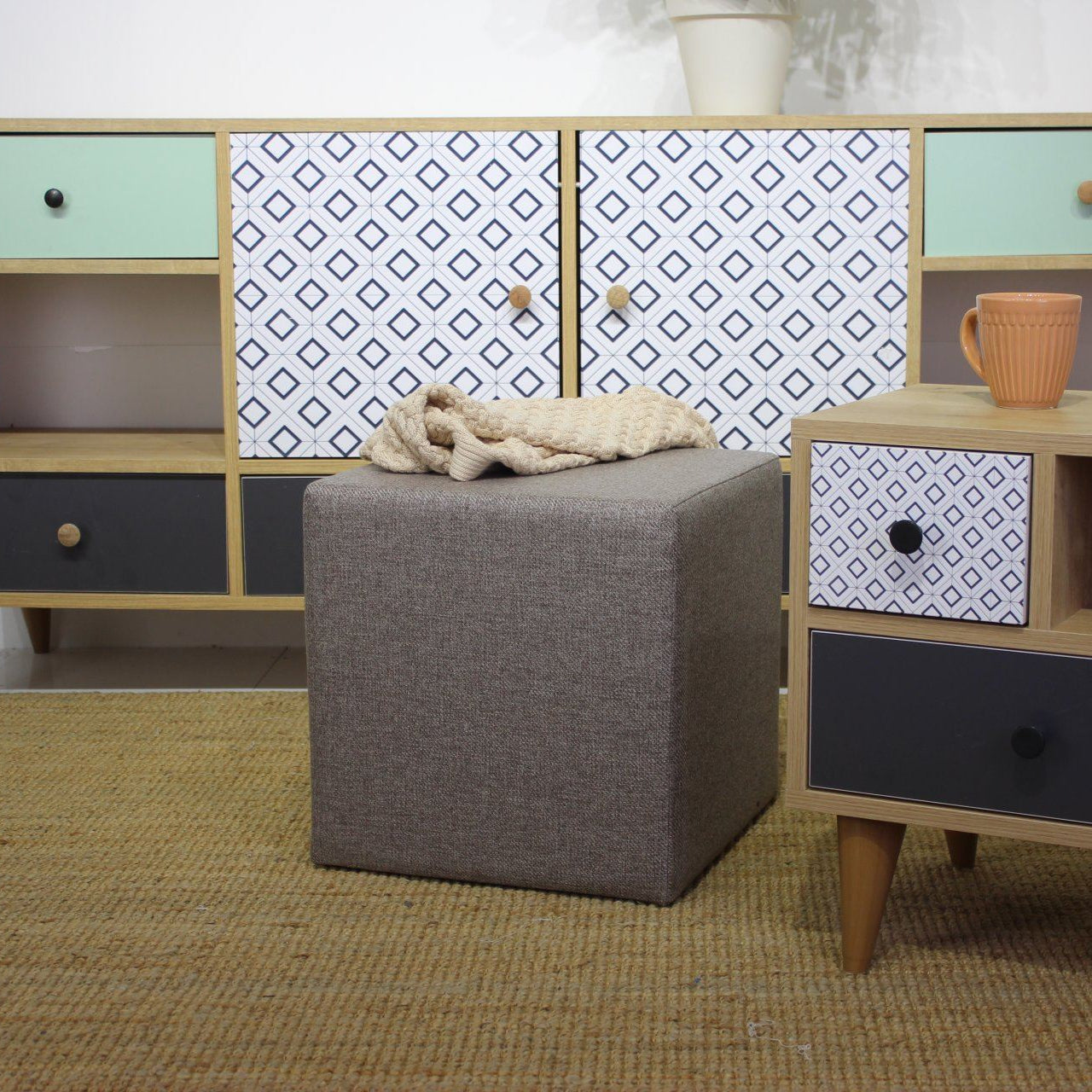 Kare Puf  | Brown Pouffe – Modern Upholstered Ottoman