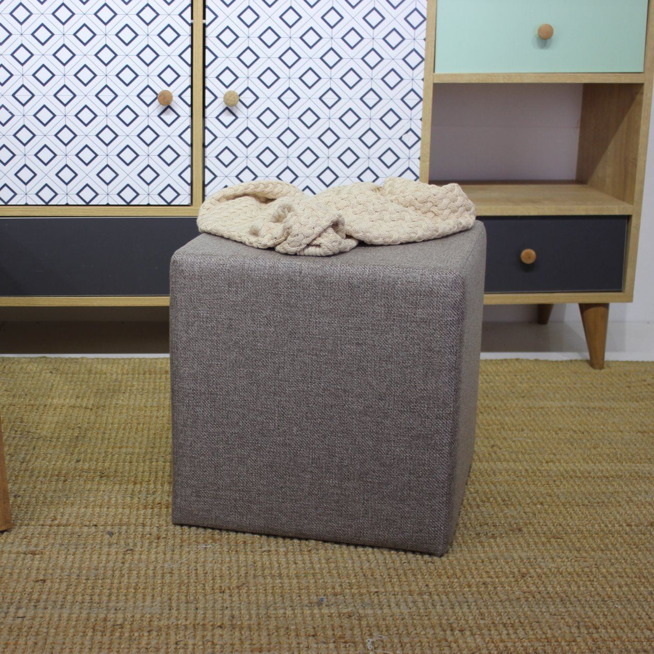 Kare Puf  | Brown Pouffe – Modern Upholstered Ottoman