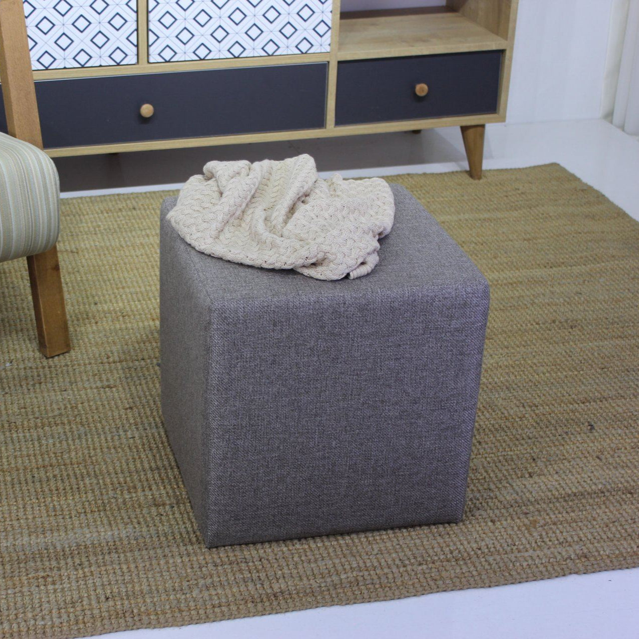 Kare Puf  | Brown Pouffe – Modern Upholstered Ottoman