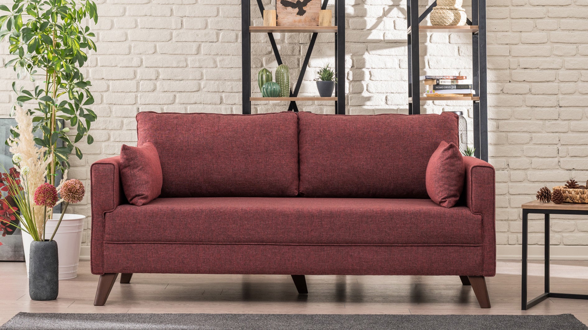 Bella – Claret Red 2 Seater Sofa | Compact Modern Couch for Two