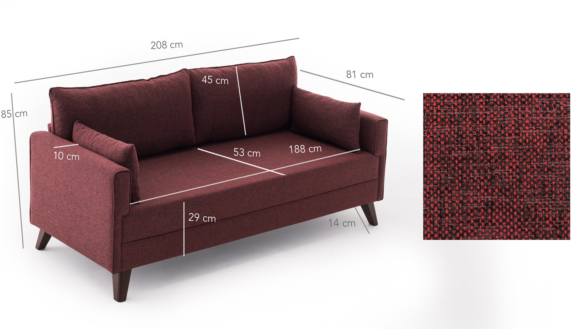 Bella – Claret Red 3 Seater Sofa | Comfortable sofa