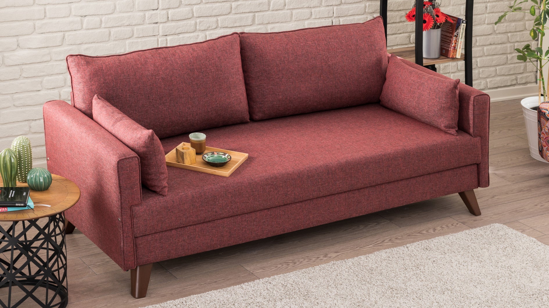 Bella  Claret Red 3-Seater Sofa Bed - | Large Pull-Out Couch for Guests